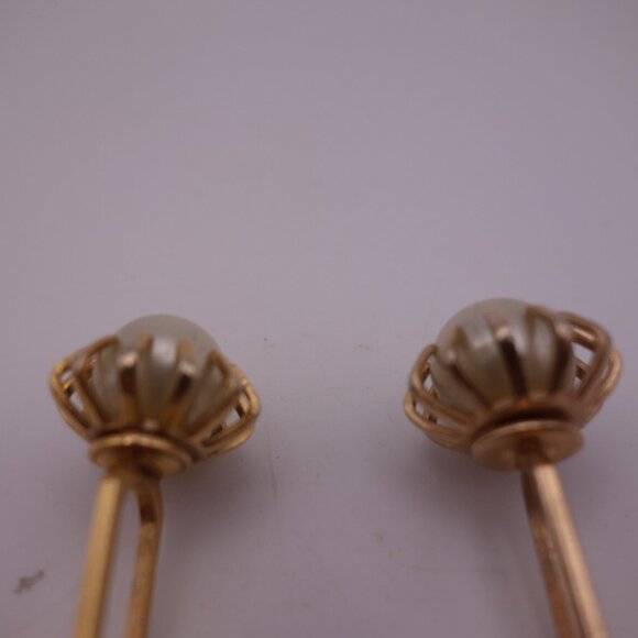 Gold Color Cuff Links with Setting Holding a Pearl PAT. PEND - Picture 6 of 13